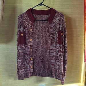 Maroon and Beige Knit Cardigan